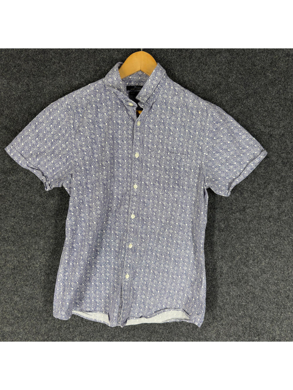 Marc Anthony Shirt Men M Medium Blue Geometric Button Up Collared Short Sleeve